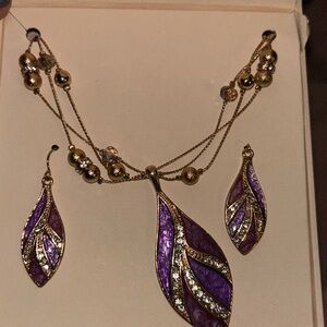Kim Rogers Gold-Tone Necklace & Earrings with Purple Accents
